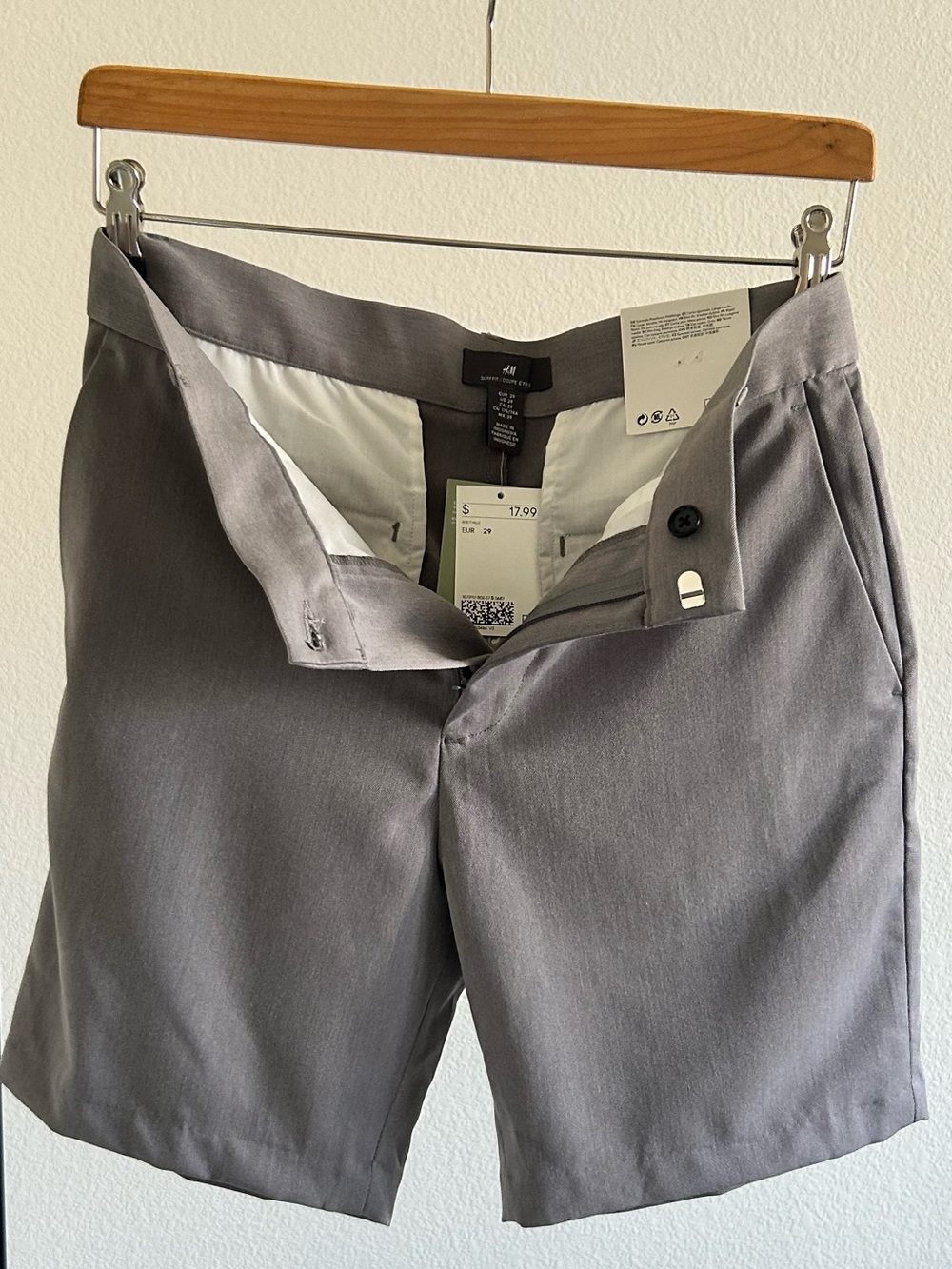 H&M Gray Slim Fit Mid Length Shorts NWT 29
